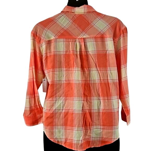 NWOT Abound Women Oversized Coral Plaid Flannel Long Sleeve ButtonUp Shirt Small - Picture 5 of 8